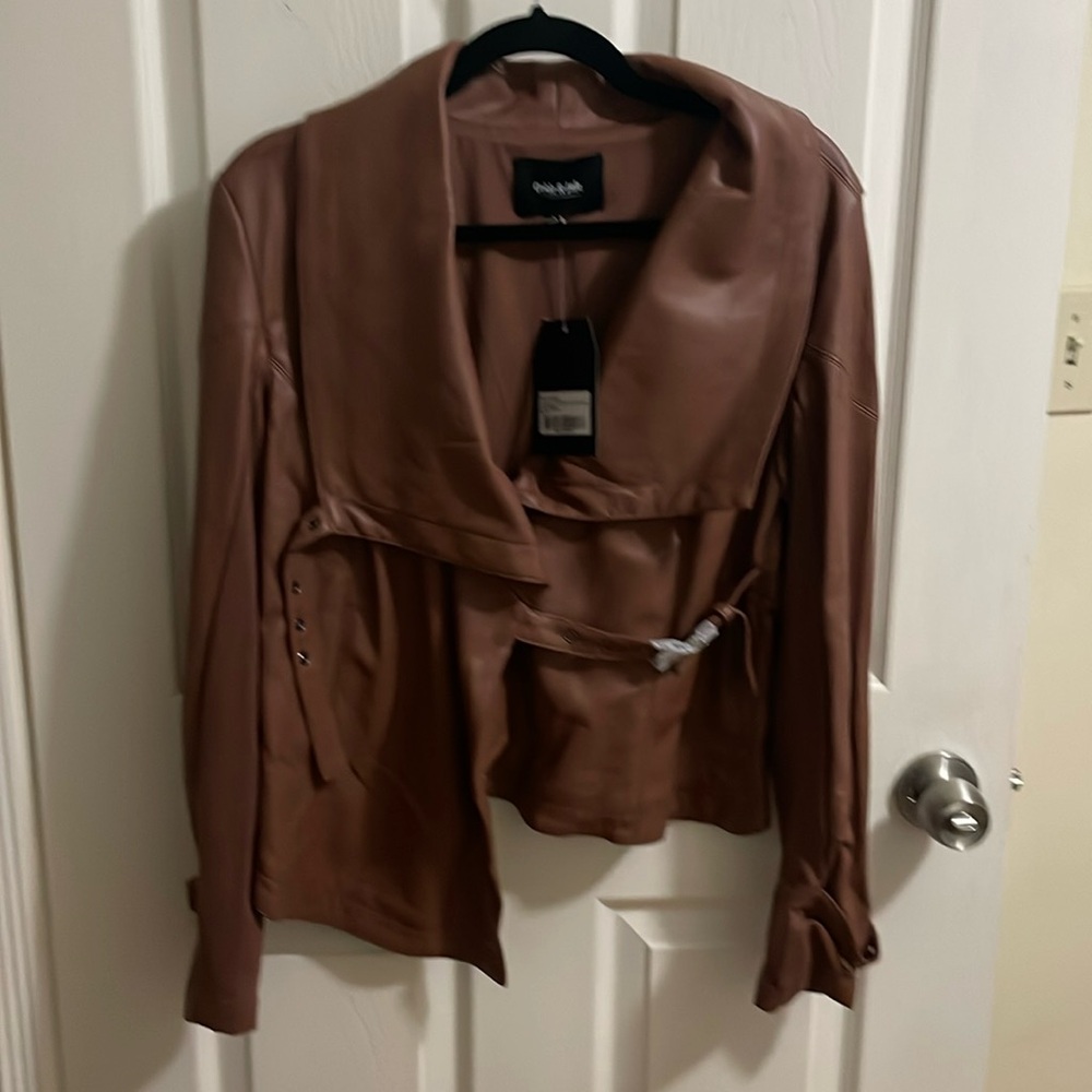 Ookie & Lala faux brown leather moto jacket